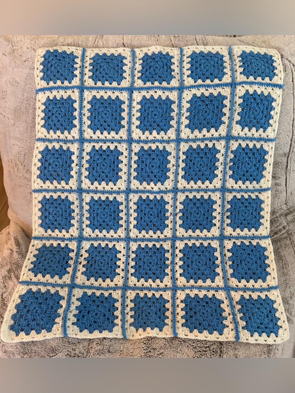 Crochet Baby Blanket in Granny Square Blue & White